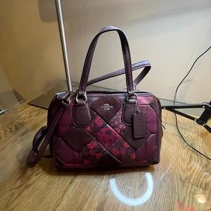 Maroon & purple Coach purse patchwork with rose print